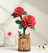 DIY 3D Wooden Flower Puzzle Kit – Red Camellia Bloom Craft Gift