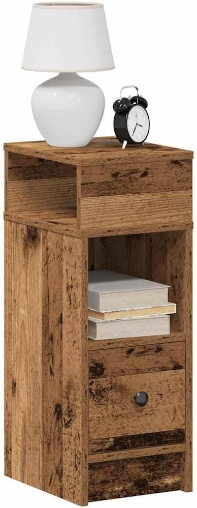 Set of 2 Rustic Wood Bedside Tables with Drawer & Shelves | Vintage Nightstands