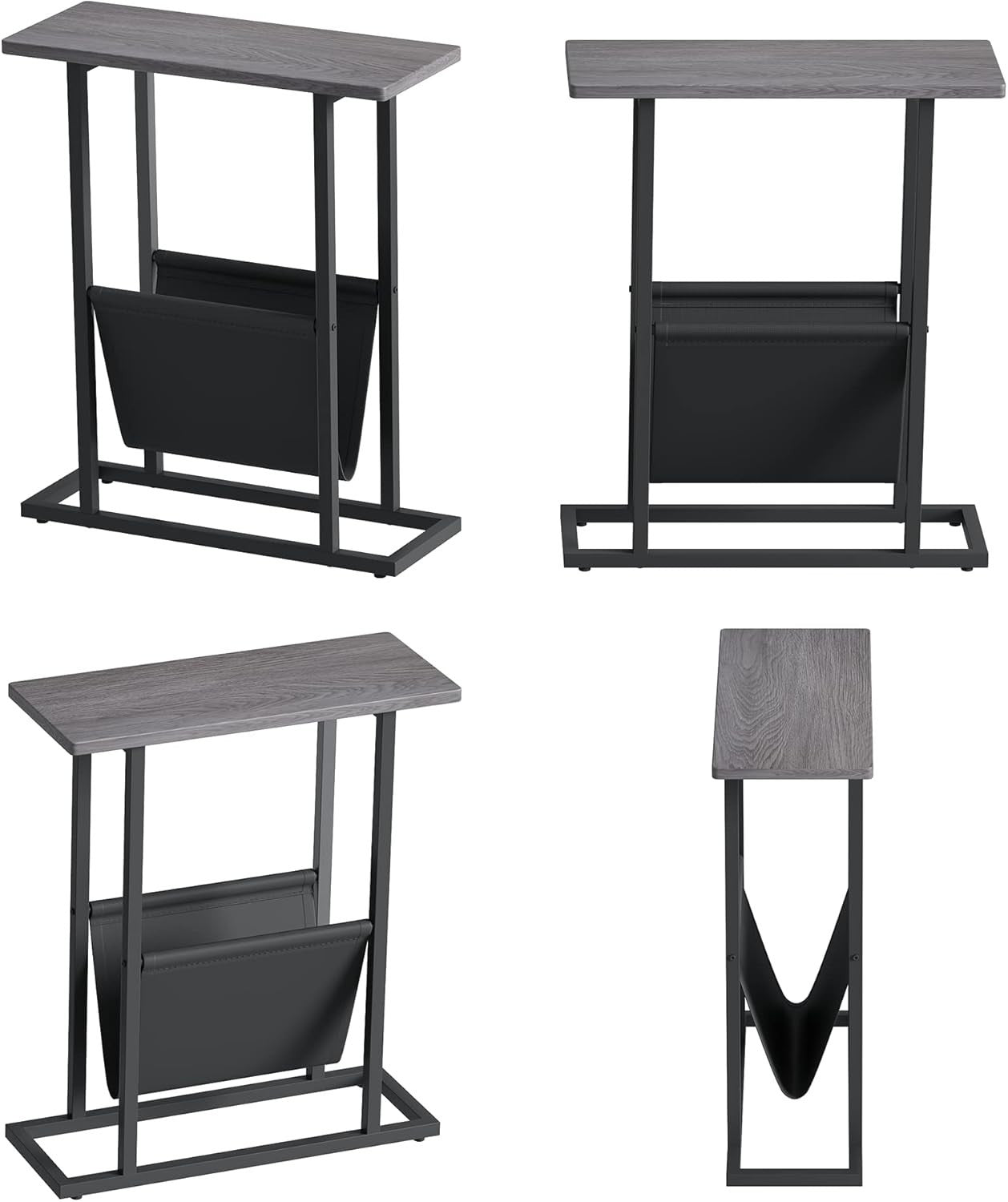 Slim Grey Side Table with Storage Bag – Narrow End Table for Sofa/Bed