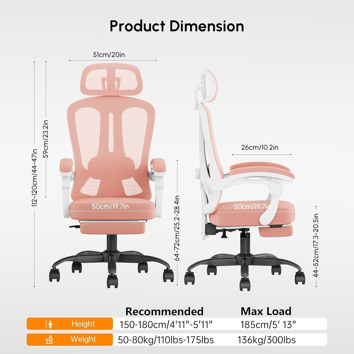 Ergonomic Office Chair Mesh Pink Gaming Desk Chair Retractable Footrest