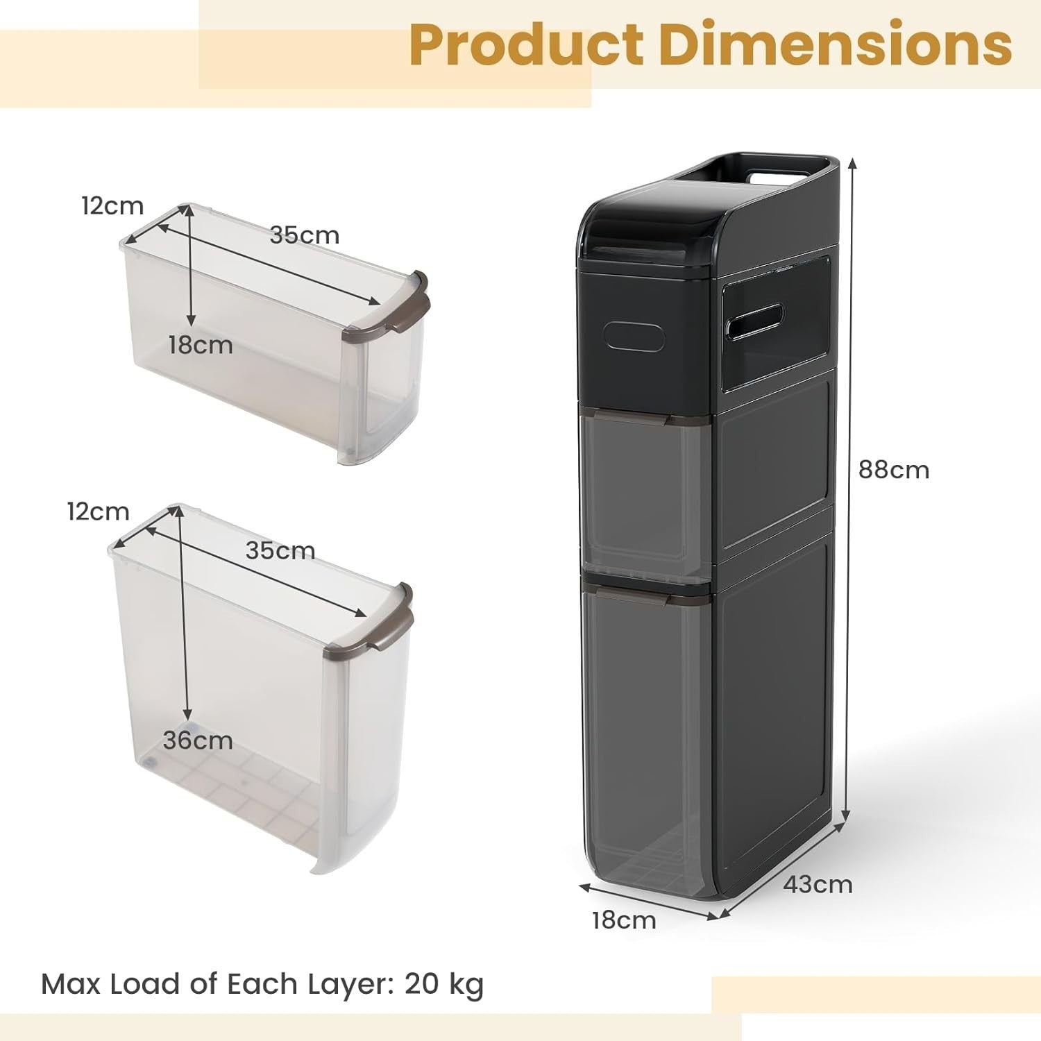 Slim Bathroom Storage Cabinet Rolling Organizer Drawers Black Wheels