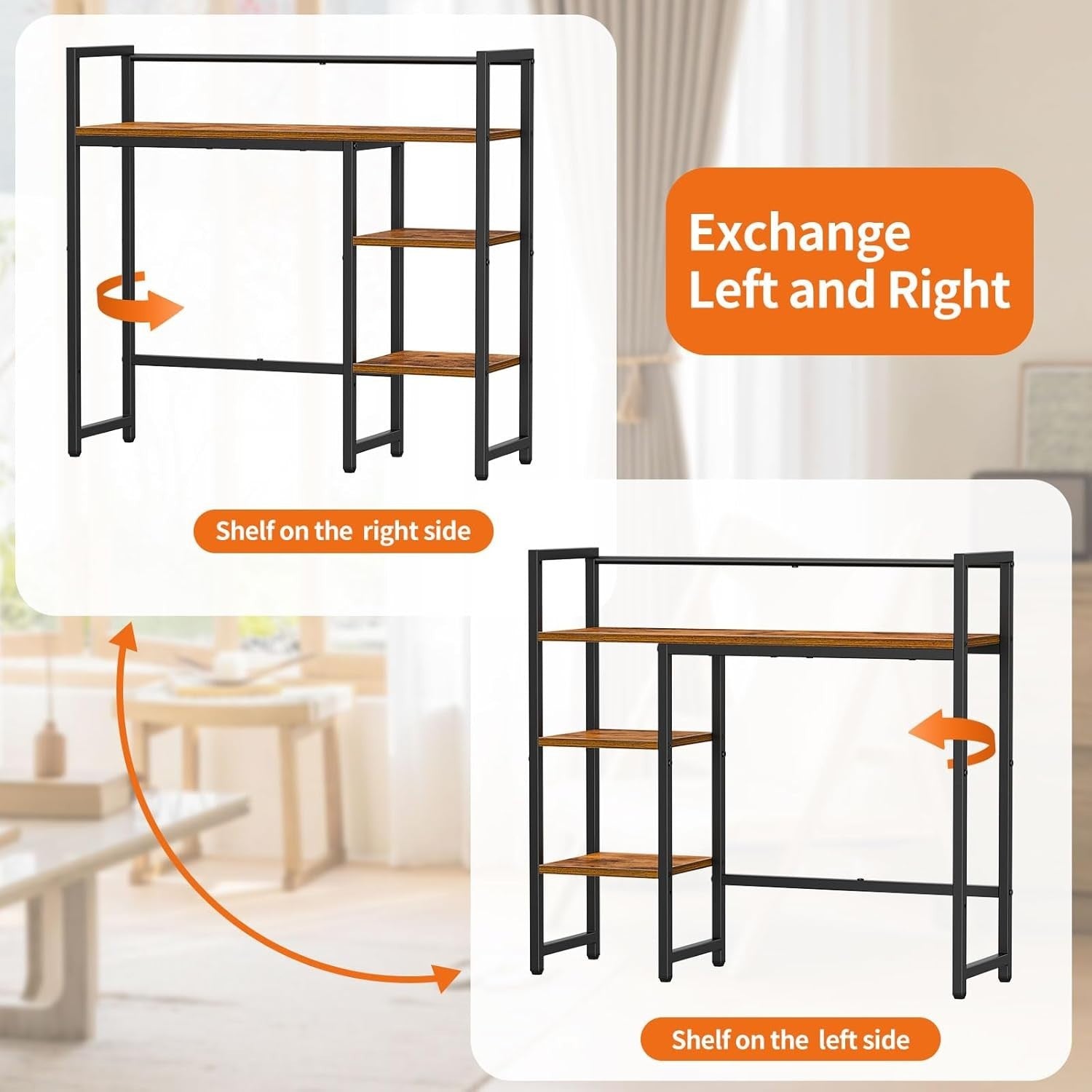 31.9" Desk Hutch Shelf Rustic Brown | 4-Tier Desktop Organizer Rack for Monitor
