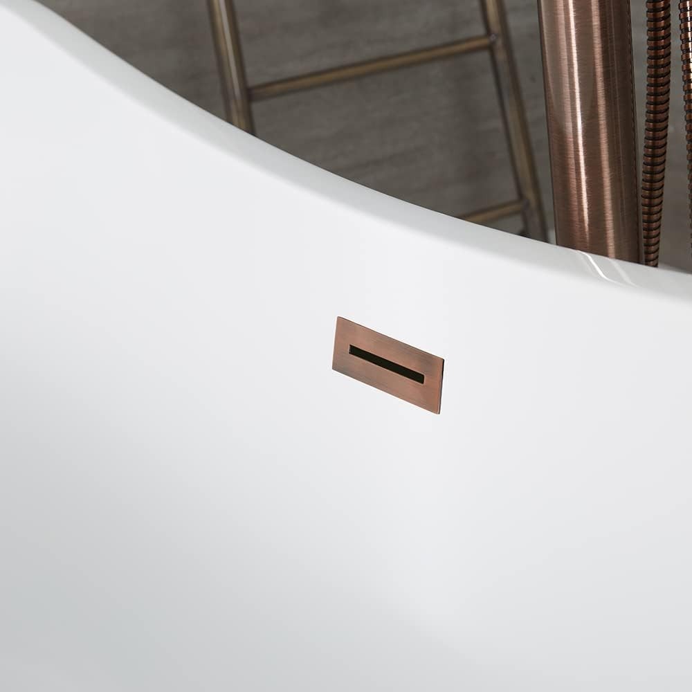 White Double Ended Freestanding Oval Bath 1830x710mm Copper Overflow
