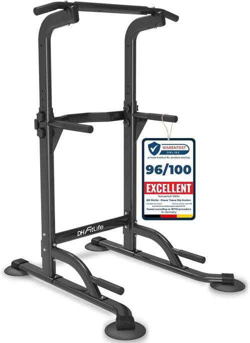 Power Tower Dip Station Black with Pull-Up & Multi-Function Trainer