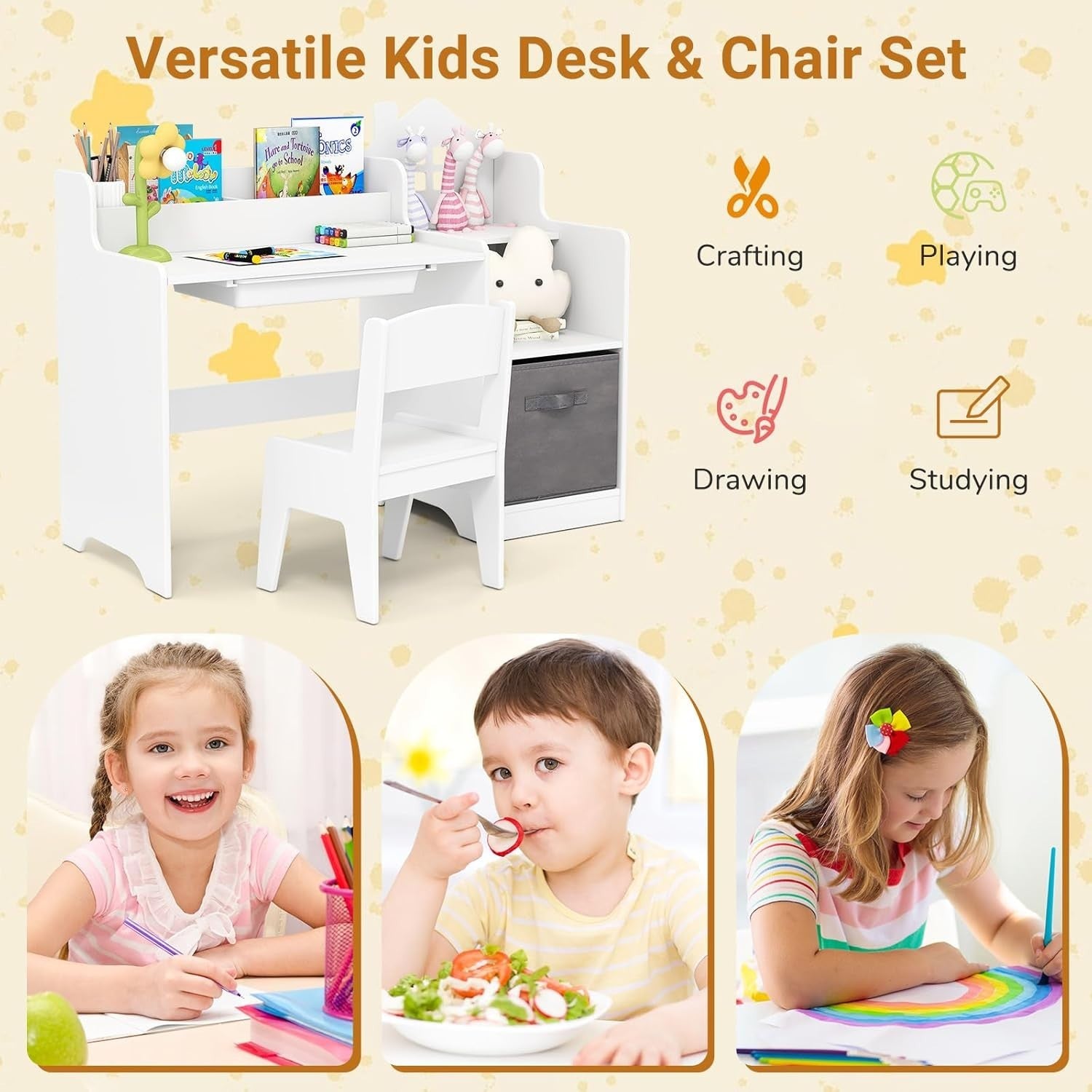 Kids Study Desk & Chair Set with Storage Drawers, Organizer & Ergonomic Design
