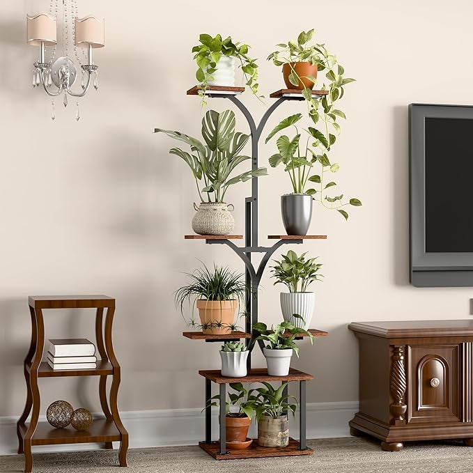 8 Tier Metal Plant Stand with LED Grow Lights Indoor Corner Tall Flower Shelf