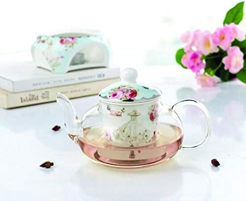 Bone China Teapot with Warmer Tea Infuser Floral Coffee Pot 500ml