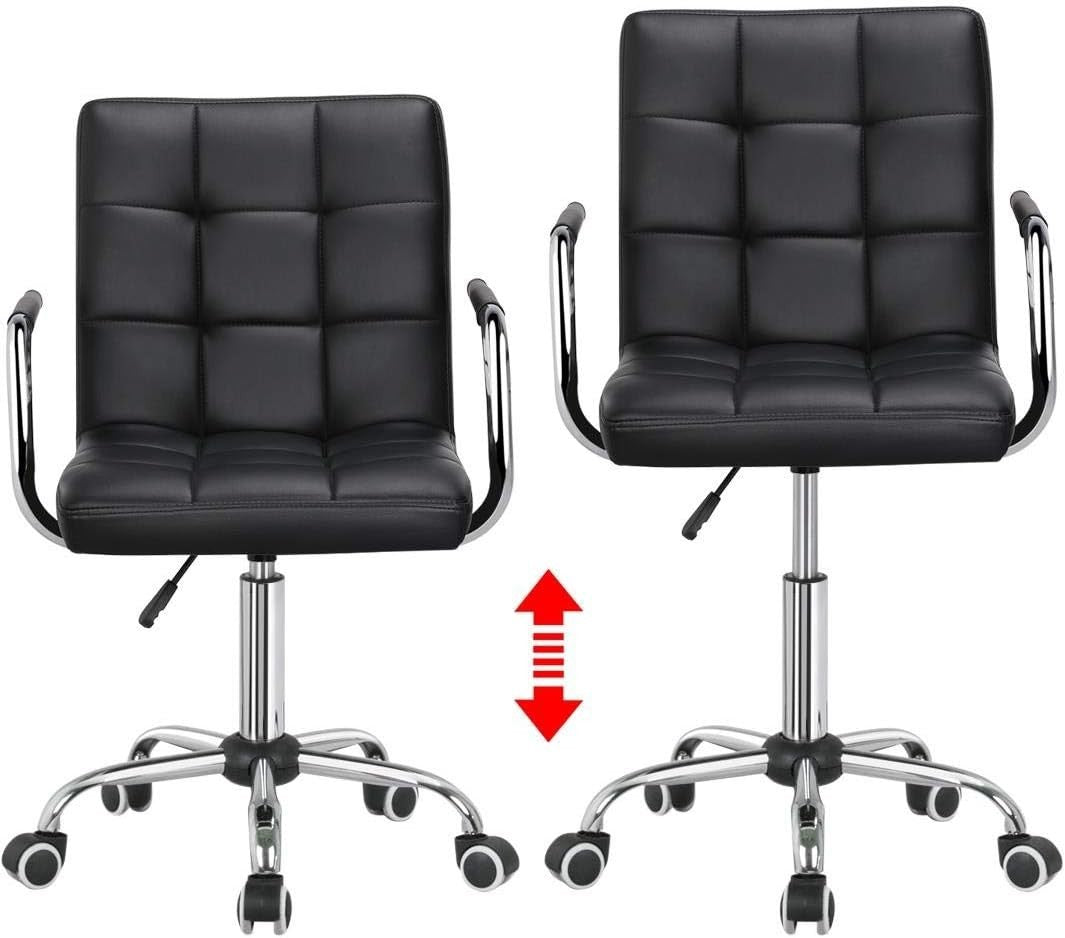 Black Faux Leather Office Desk Chair Swivel Adjustable Height Home Mid-Back