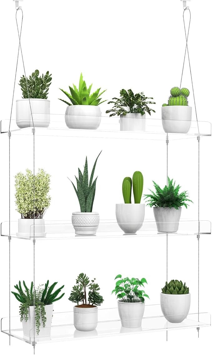 3 Tier Hanging Clear Acrylic Plant Shelf Window Garden Display for Indoor Plants
