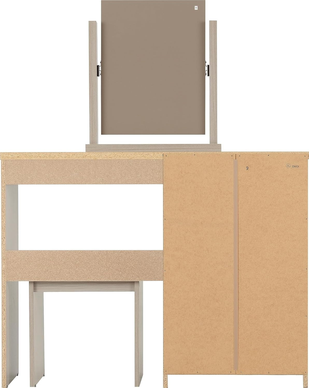 Modern Dressing Table Set Glass Top 4 Drawer Stool Mirror Light Oak Veneer