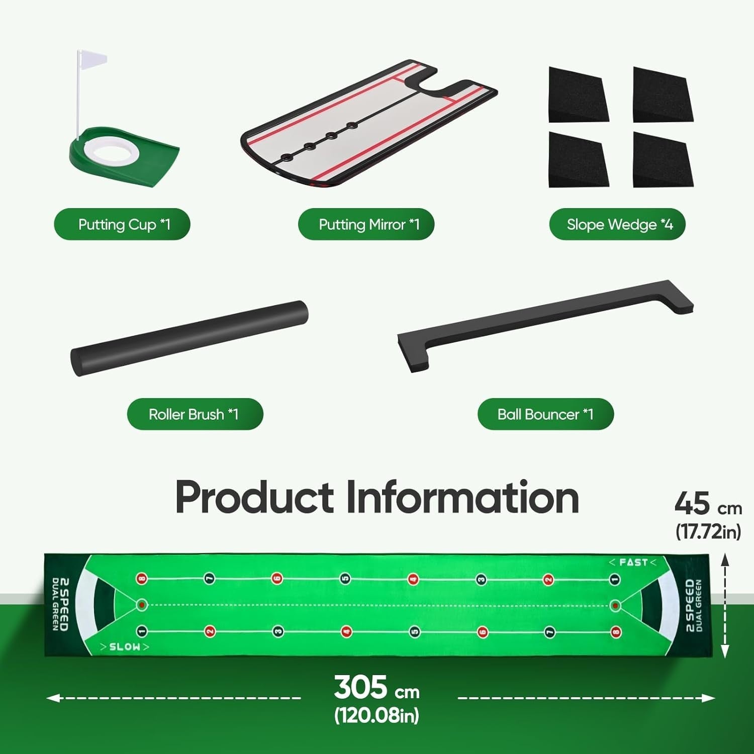 Professional Golf Putting Mat 10ft Mirror Trainer Indoor Home Practice Green