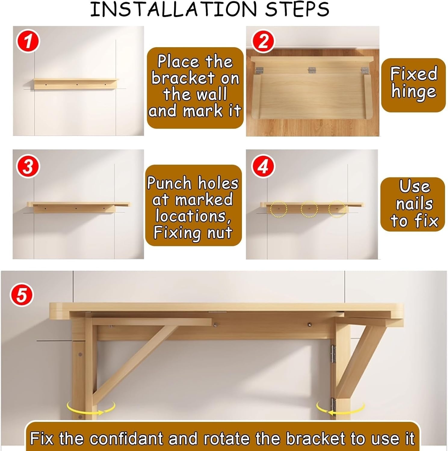 Wall Mounted Folding Table Space Saving Desk for Kitchen Bedroom Office