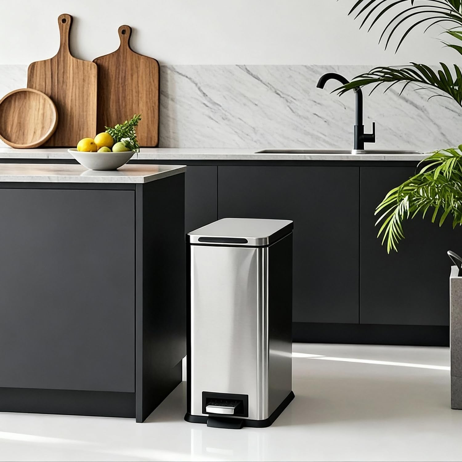 30L Slim Stainless Steel Pedal Bin Soft Close Kitchen Silver
