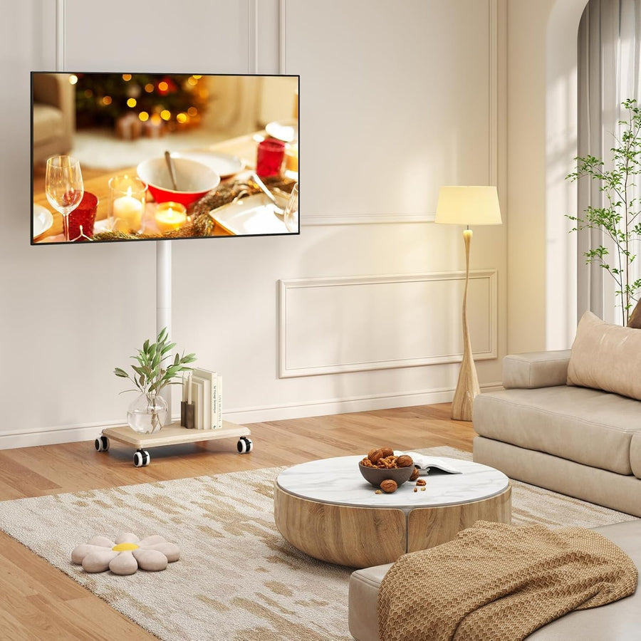 Adjustable TV Stand on Wheels for 27-55" TVs | Mobile Cart, Swivel, Wood Base