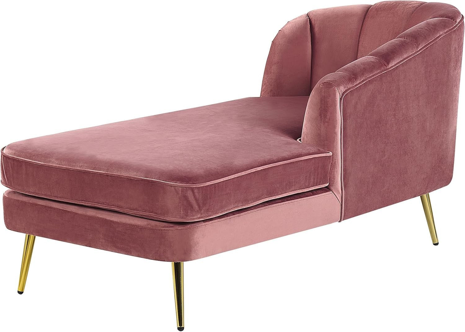Pink Velvet Chaise Lounge Left Hand Upholstered Velvet Metal Legs Glam Retro