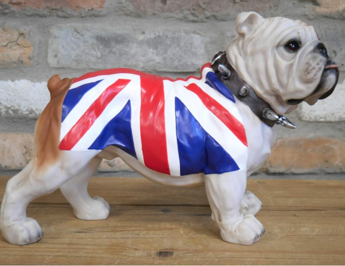 British Bulldog Statue Union Jack Coat | Realistic Dog Ornament Home Garden Gift