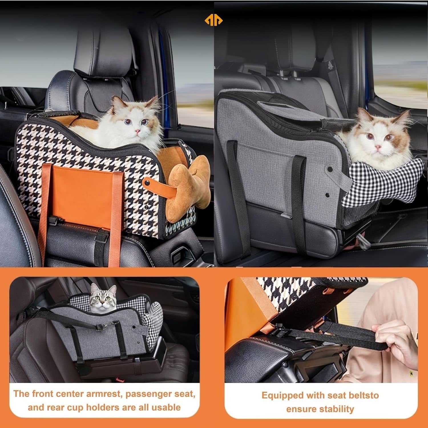 Center Console Dog Car Seat Pet Booster Carrier Bed for Small Dogs Cats