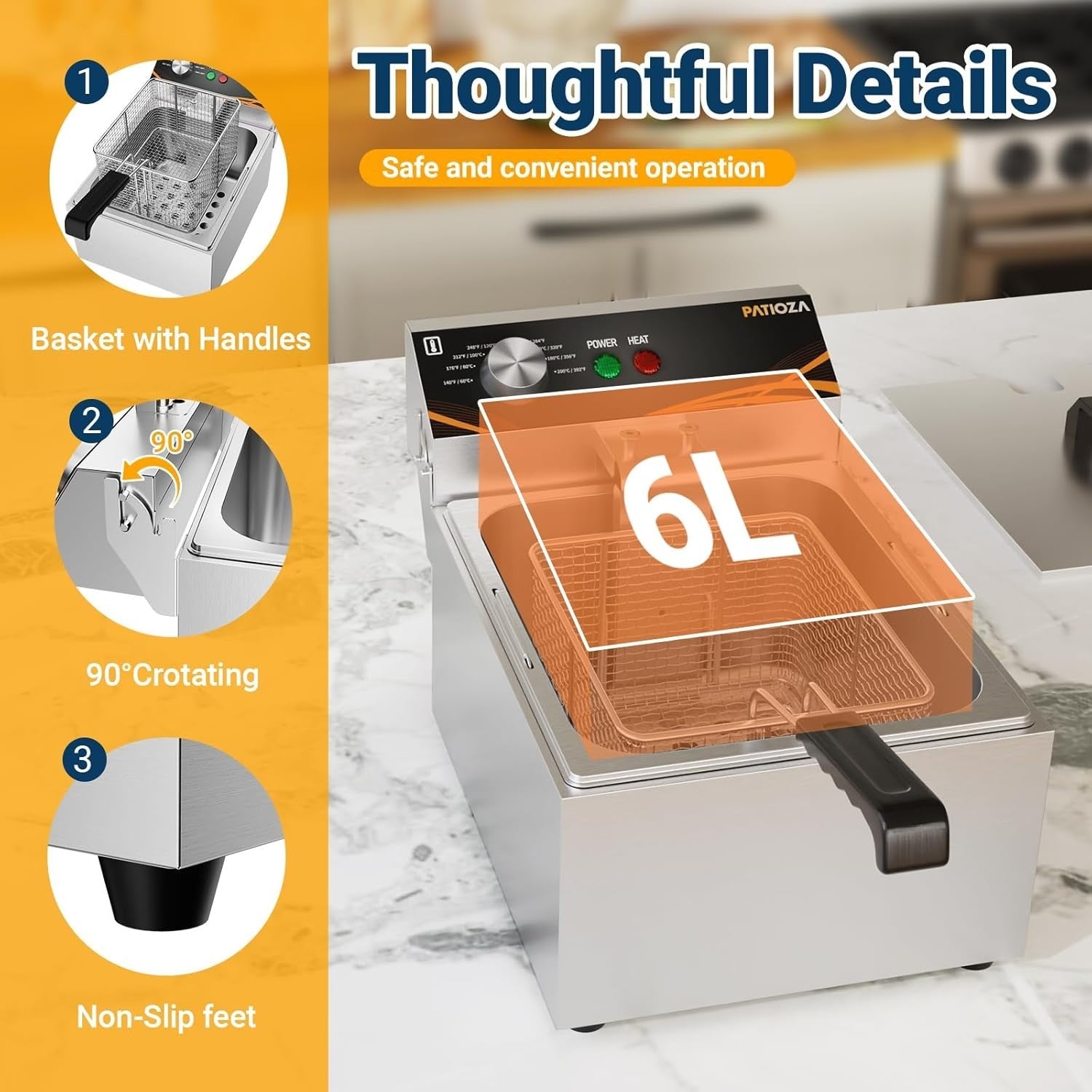 6L Electric Deep Fryer 3000W Stainless Steel Temp Control Fast Heat