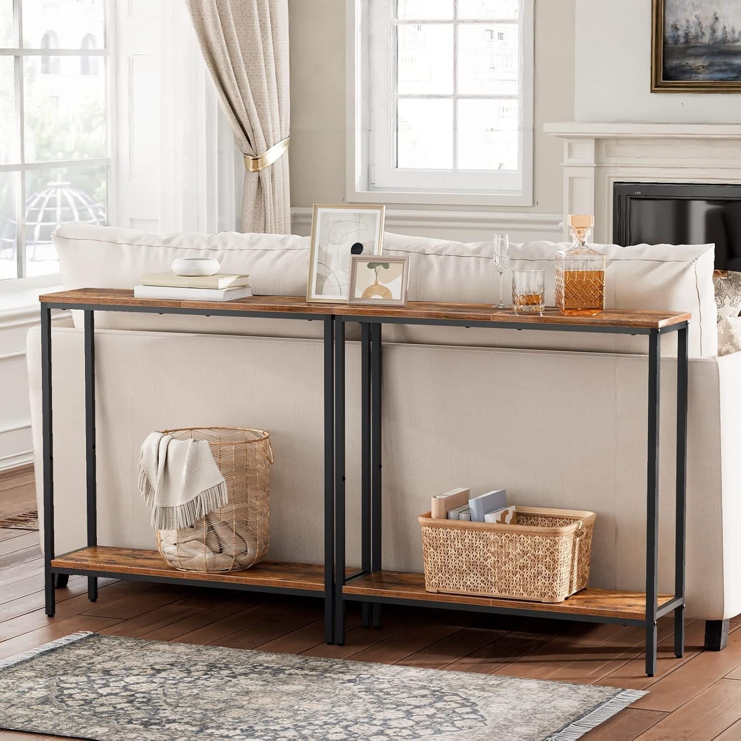 Slim 2-Tier Console Table with Storage Shelf for Hallway & Living Room