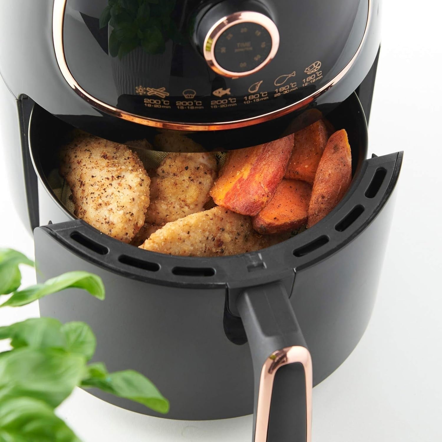Compact Air Fryer 2L 1000W Oil Free 80-200C Temp Control 30min Timer
