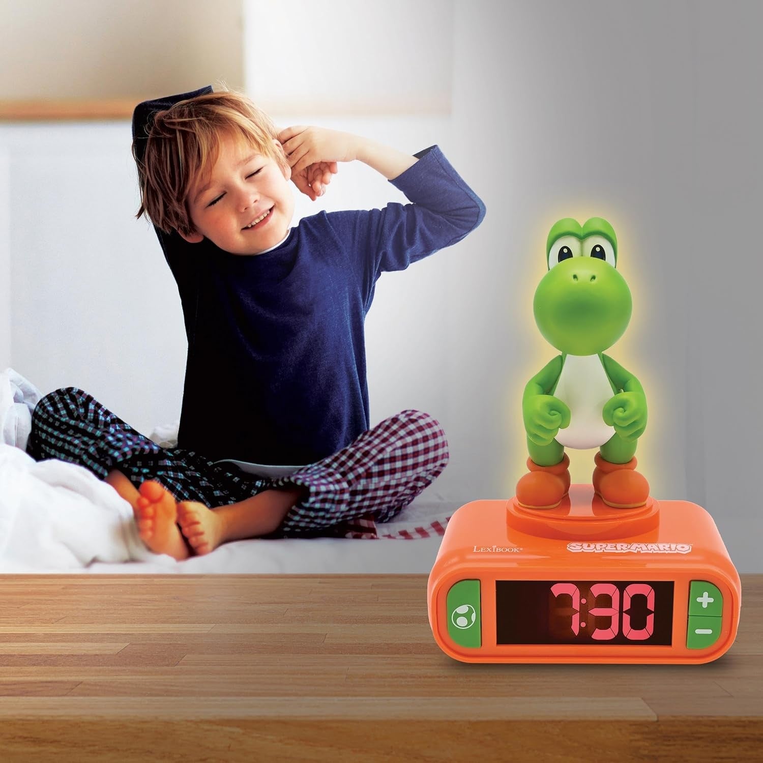 Kids Green Orange Dinosaur Alarm Clock Night Light LCD Snooze Sound