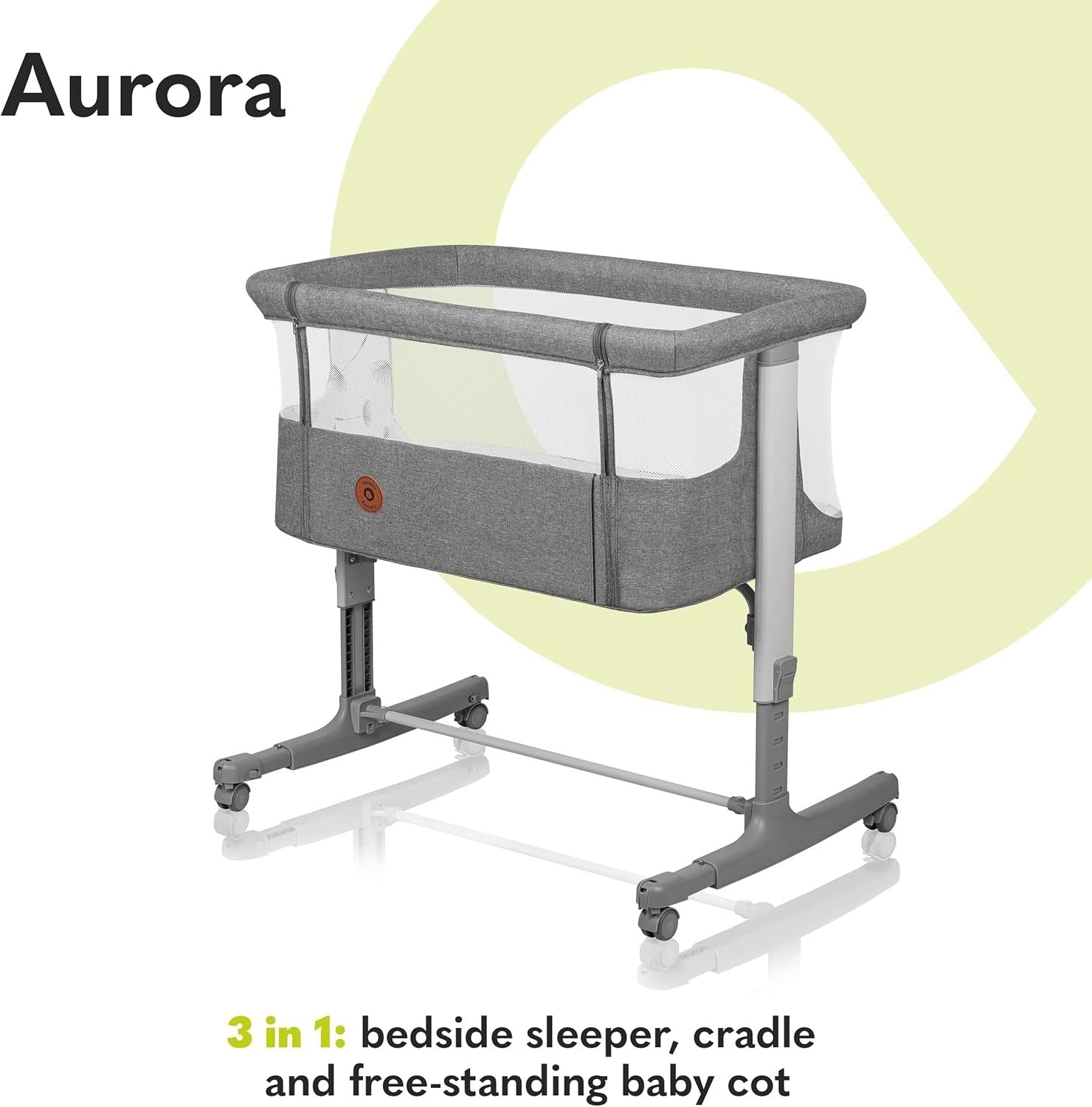 3in1 Baby Bedside Crib Co-Sleeper Cot with Mattress Adjustable Height Grey