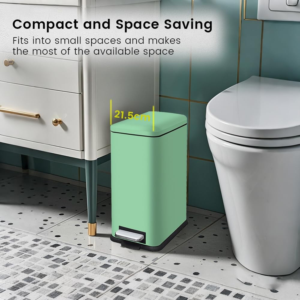 17L Kitchen Pedal Bin Soft Close Stainless Steel Green