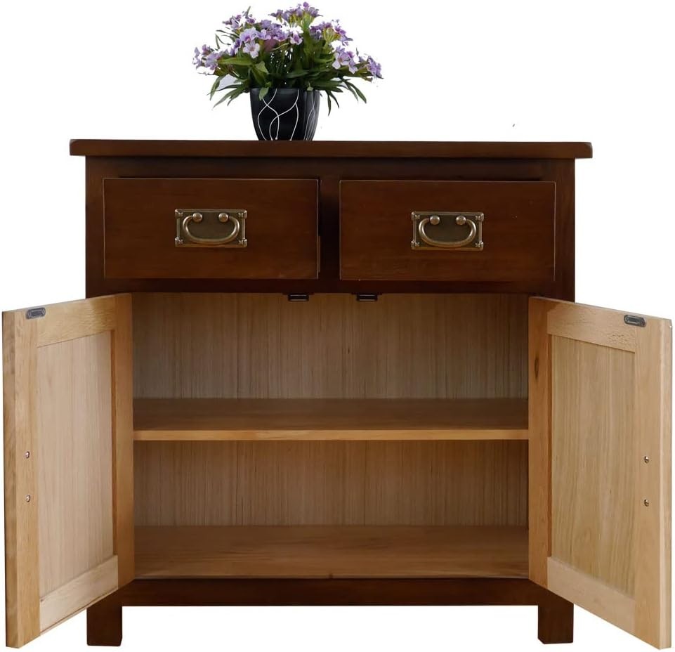 Solid Oak Sideboard 2 Door 2 Drawer Storage Cabinet Wood Unit 75cm
