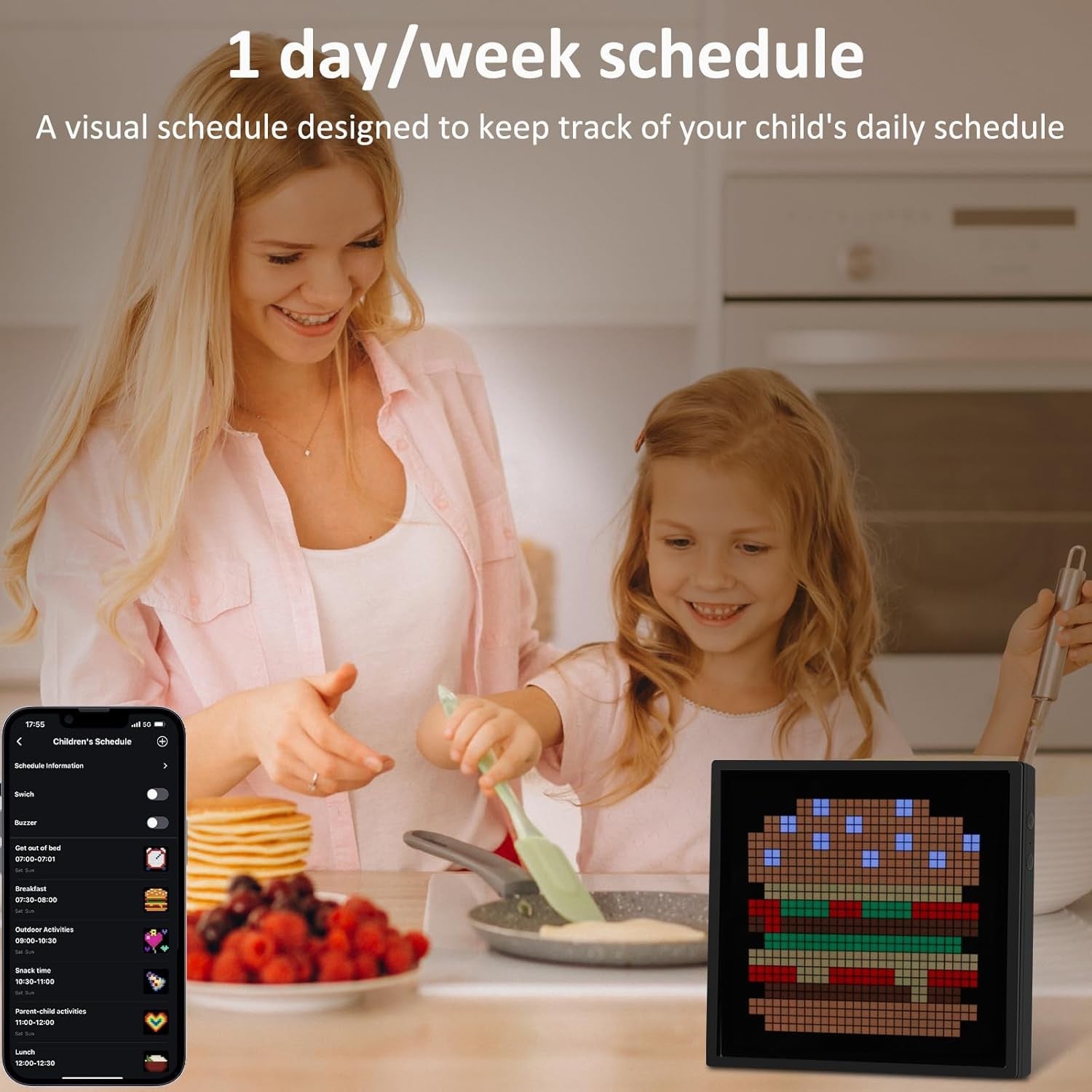 RGB Pixel Art Alarm Clock Bluetooth App Control Gaming Desk Display Multicolour