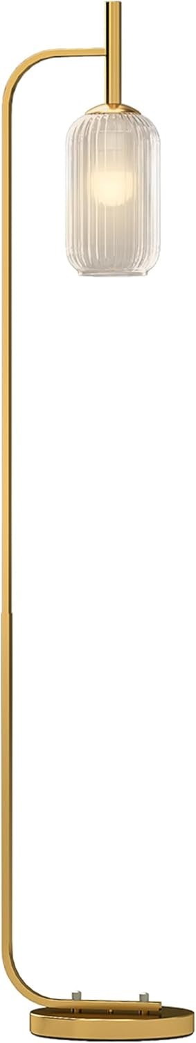 Gold Floor Lamp Glass Shade Standing Light Foot Switch Living Room Bedroom