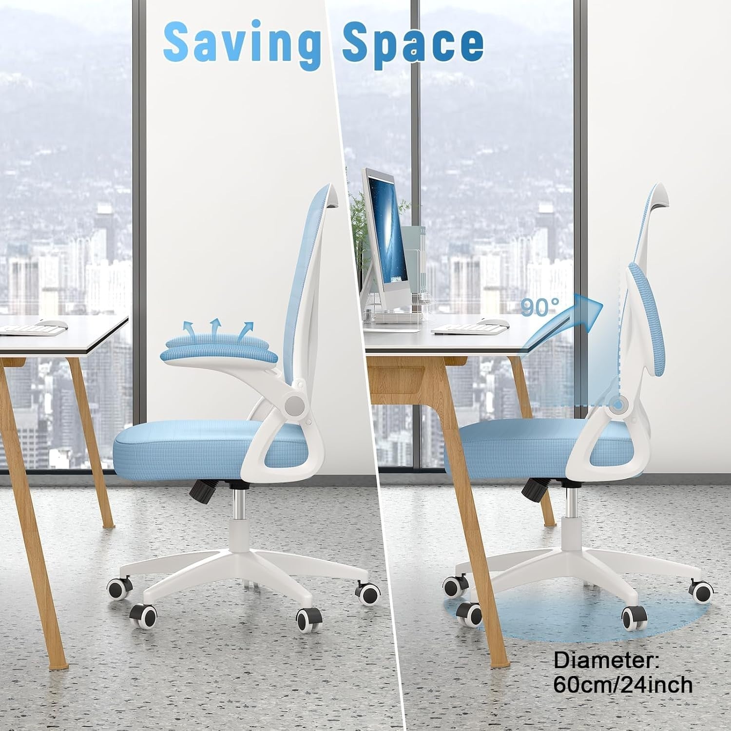 Ergonomic Office Chair Mesh Back Flip-Up Arms Adjustable Swivel Home Desk Seat