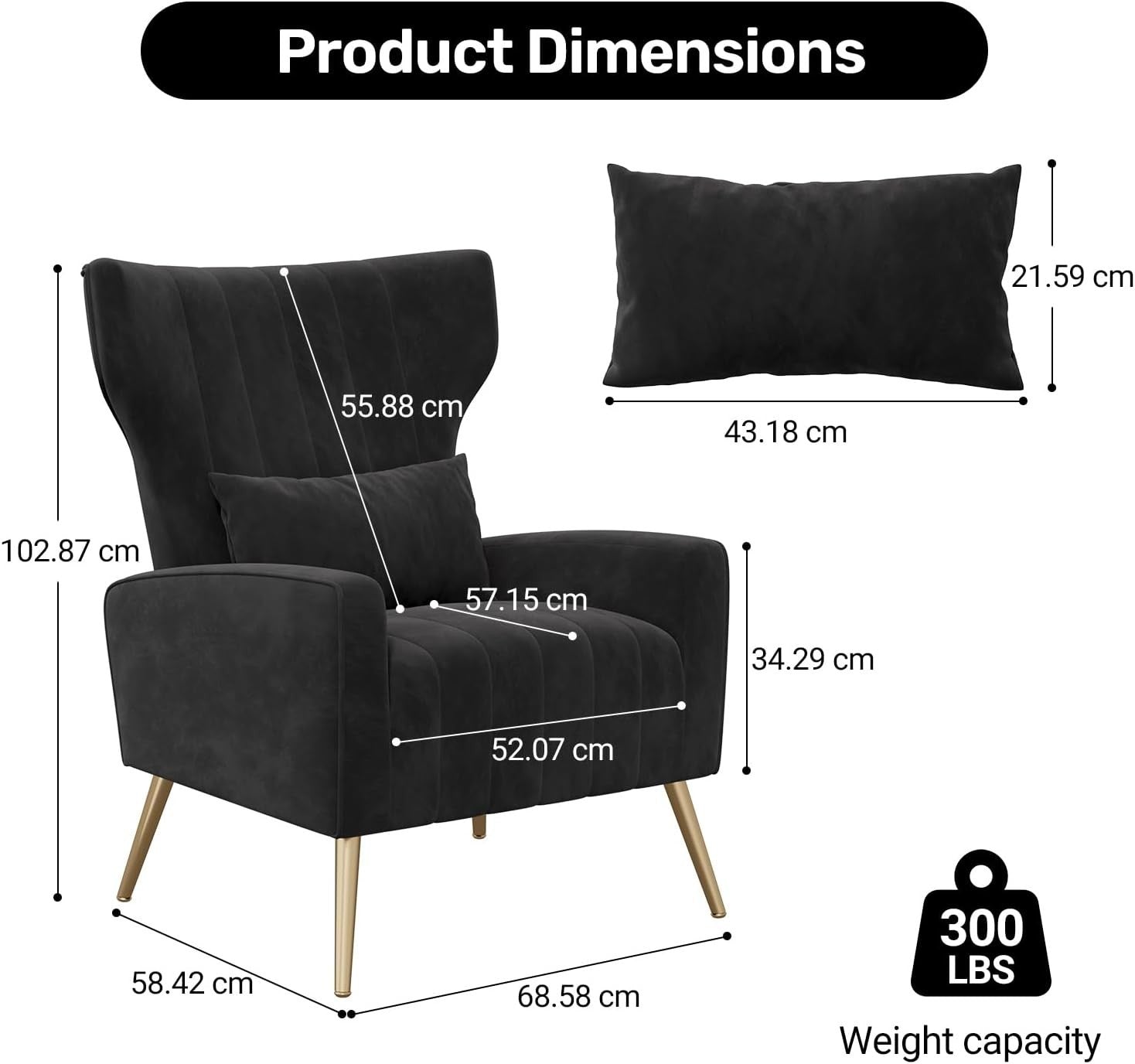 2x Black Velvet Recliner Armchairs Gold Legs Lounge Chairs Modern Set