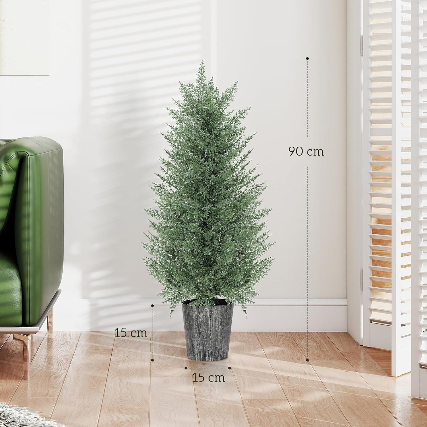 Set of 2 Artificial Cypress Trees 90cm UV Resistant Faux Plants w/ Pots Outdoor