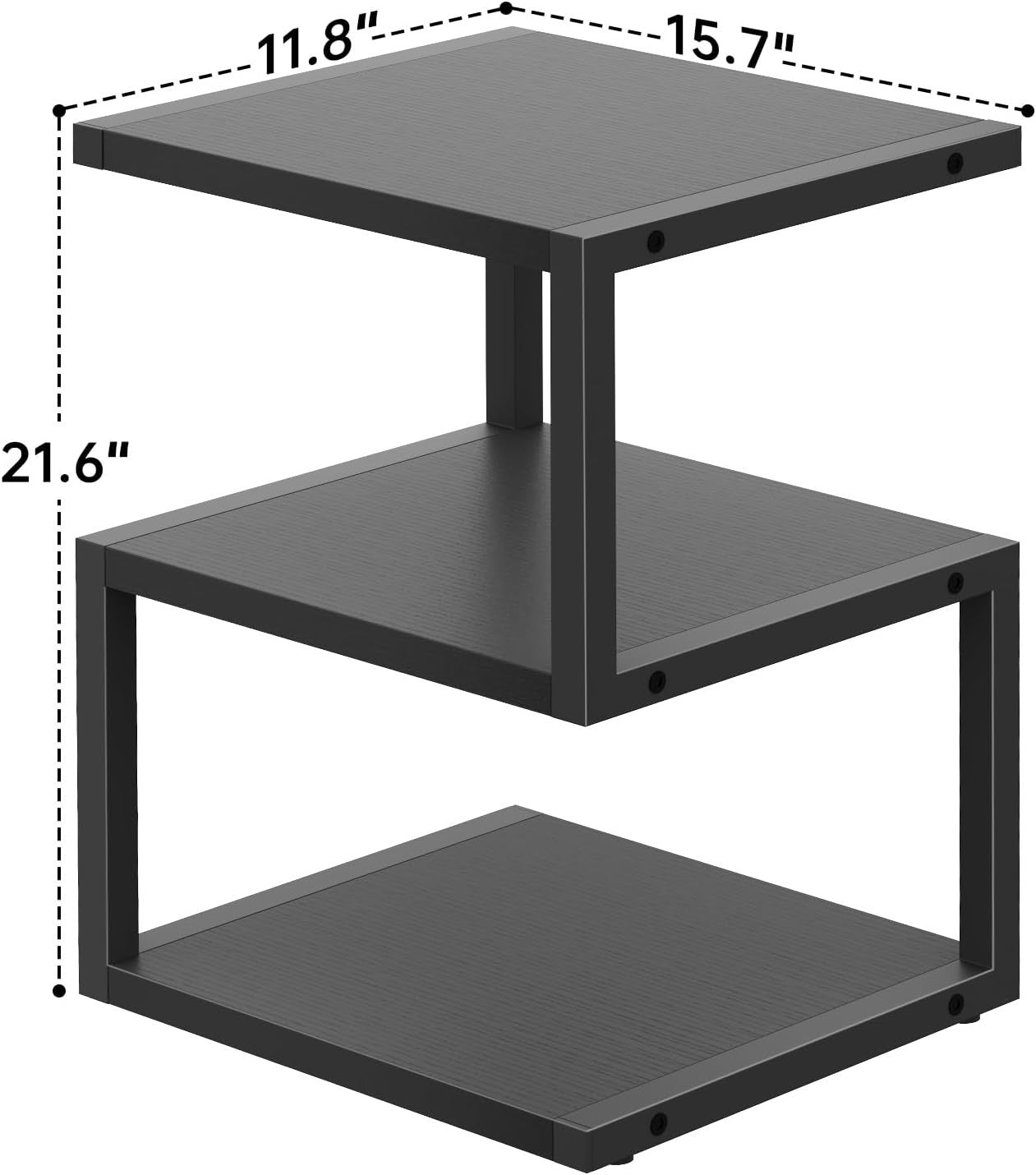 3-Tier S-Shape Side Table with Storage | Compact Black Nightstand 40x30x55cm