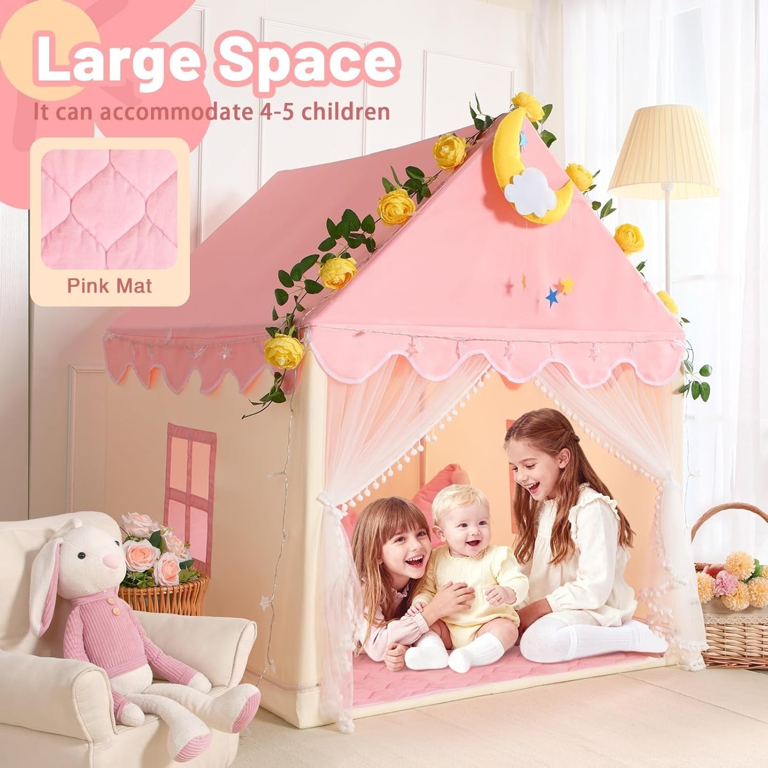 Large Kids Princess Castle Play Tent Indoor Outdoor w Mat Playhouse