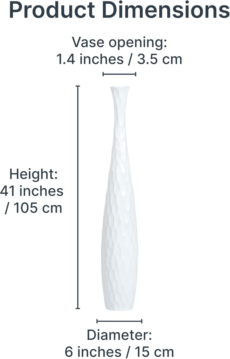 Tall White Floor Vase 105cm Wooden Decor Pampas Grass Holder Modern Home