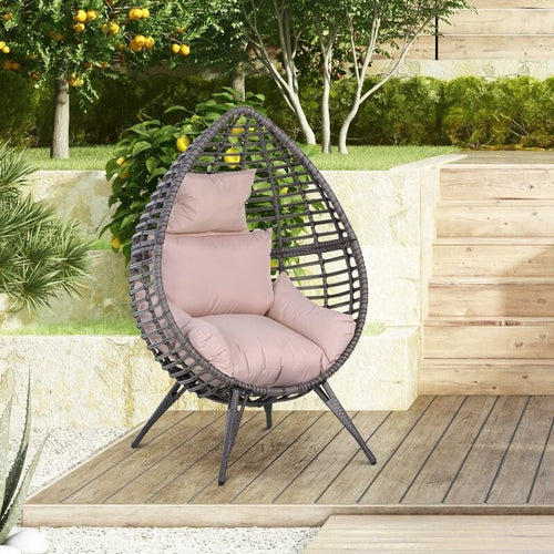 Rattan Egg Chair Outdoor Indoor Wicker Lounge Seat with Cushion Teardrop