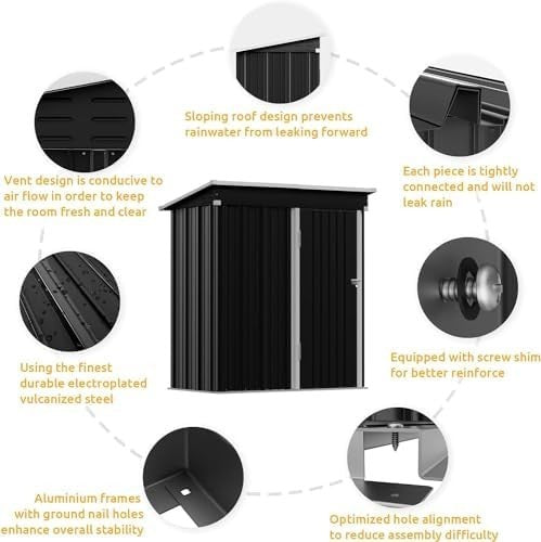 Metal Garden Shed 5x3ft Outdoor Waterproof Storage with Lockable Door Grey