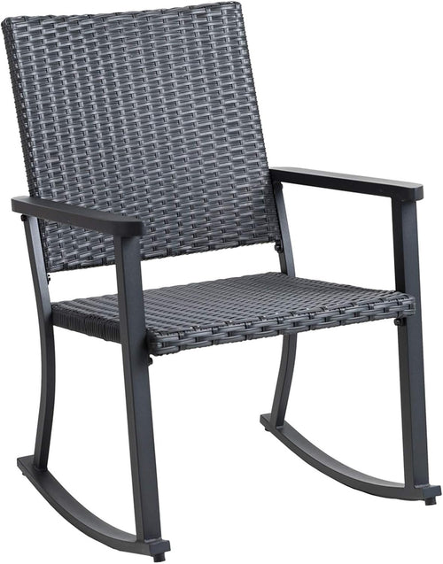 Outdoor Rocking Chair with Metal Frame, Weatherproof Rattan, Easy Assembly