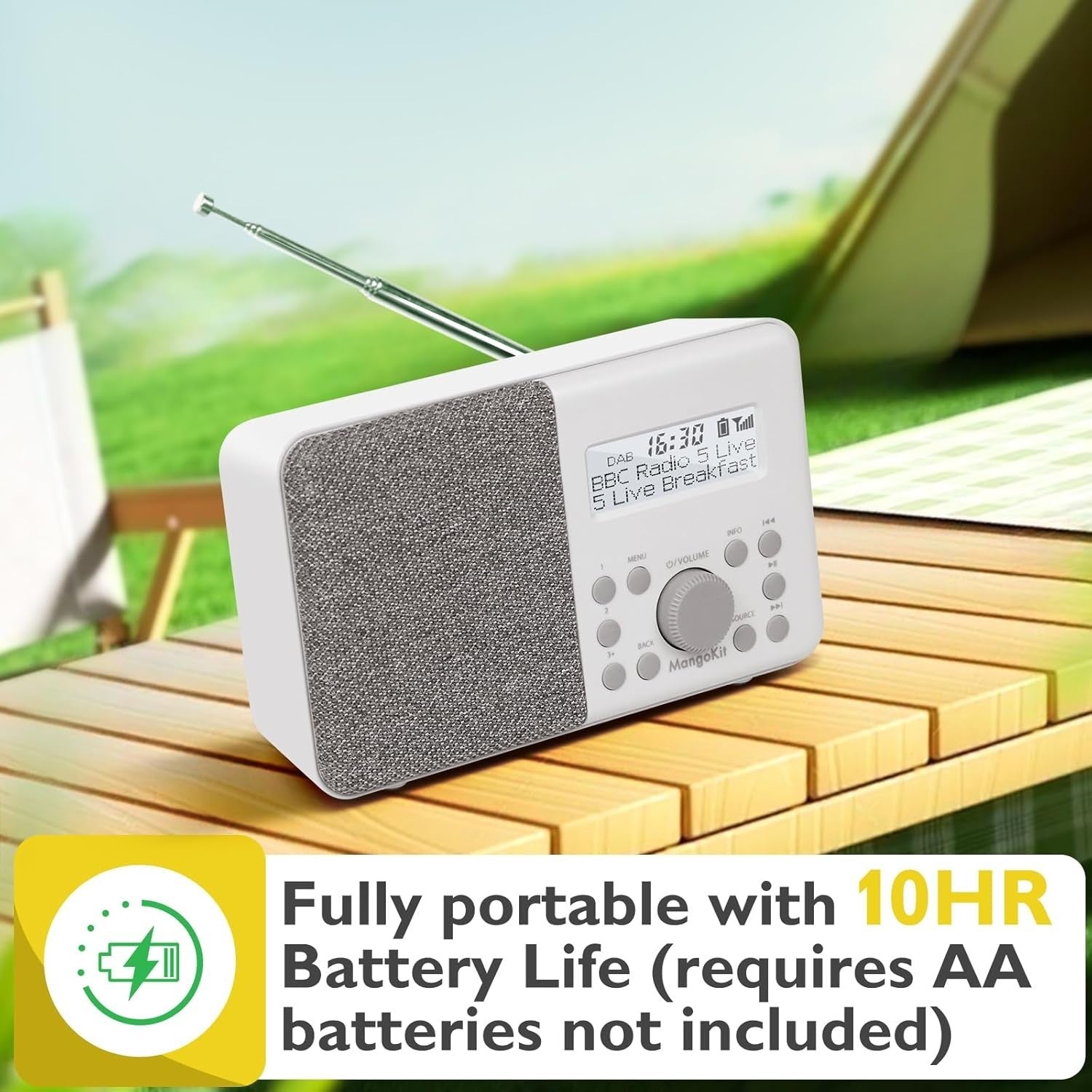 Portable DAB+ FM Digital Radio Bluetooth Alarm Stone Grey