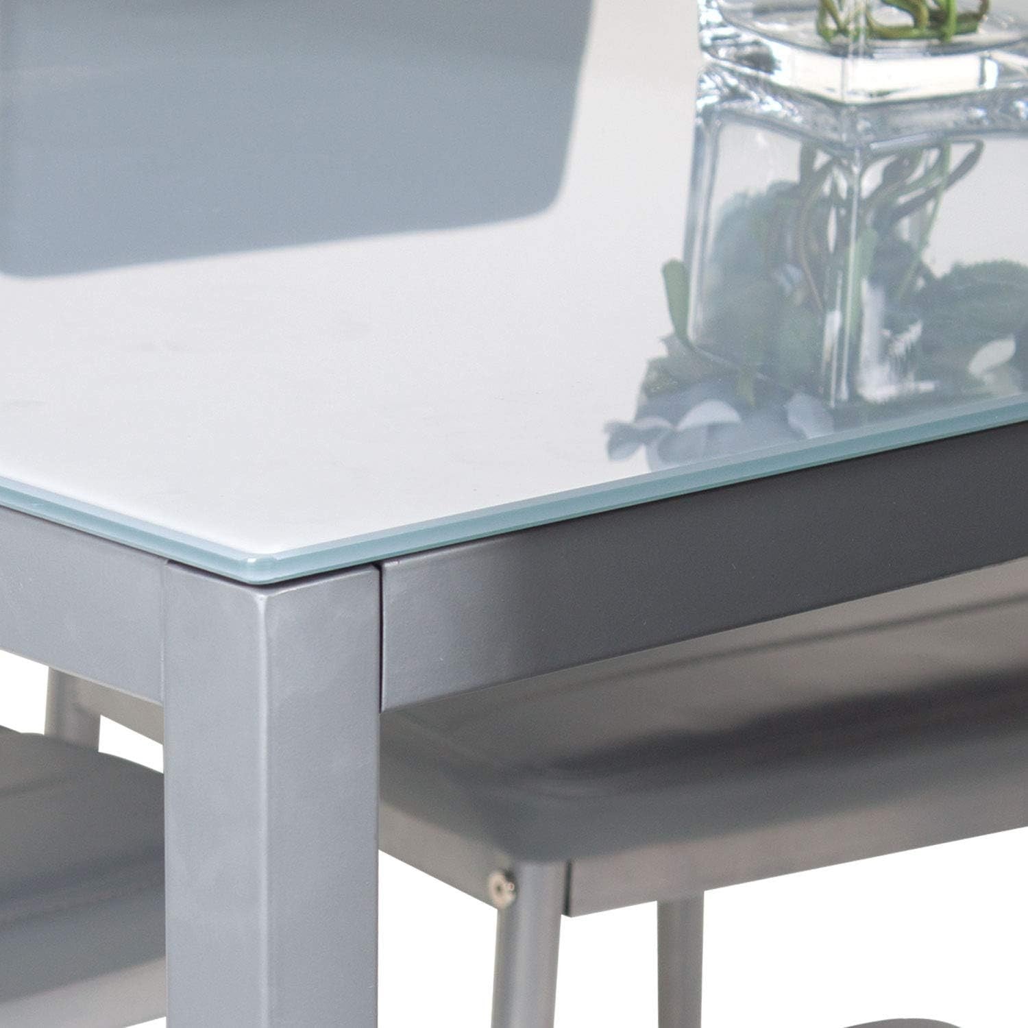 Modern Glass Dining Table & 6 Faux Leather Chairs Set – Durable & Stylish