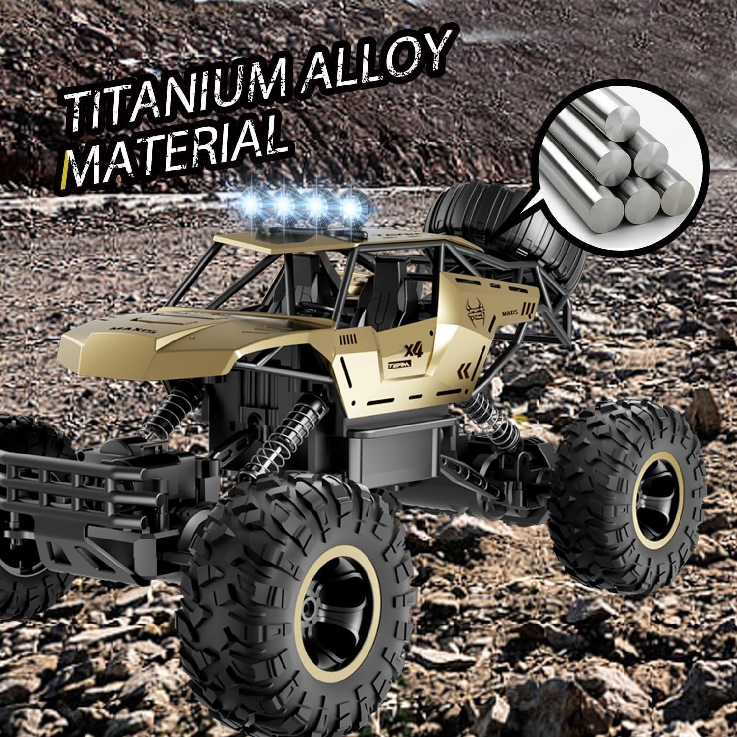 1:12 4WD RC Monster Truck Off-Road Car w/ LED Lights & 2 Batteries
