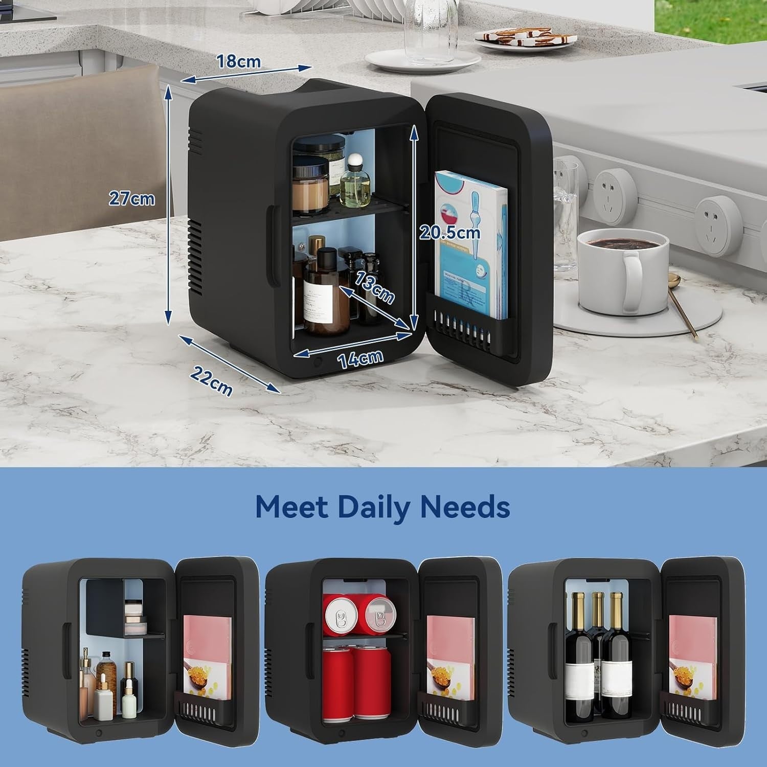 4L Portable Mini Skincare Fridge Cooler & Warmer LED Mirror AC/DC Black