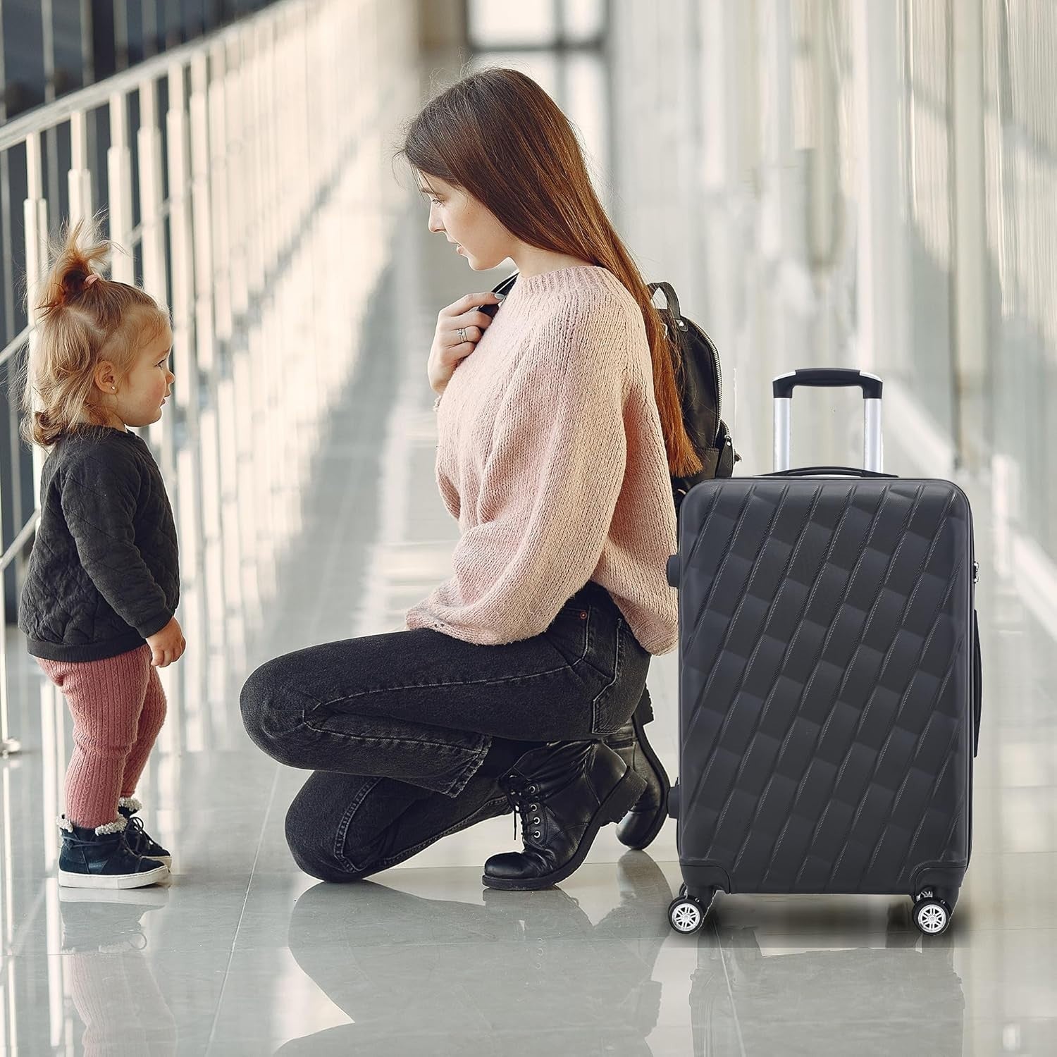 20 Inch Cabin Hard Shell Carry On Suitcase 4 Spinner Wheels Lock Black