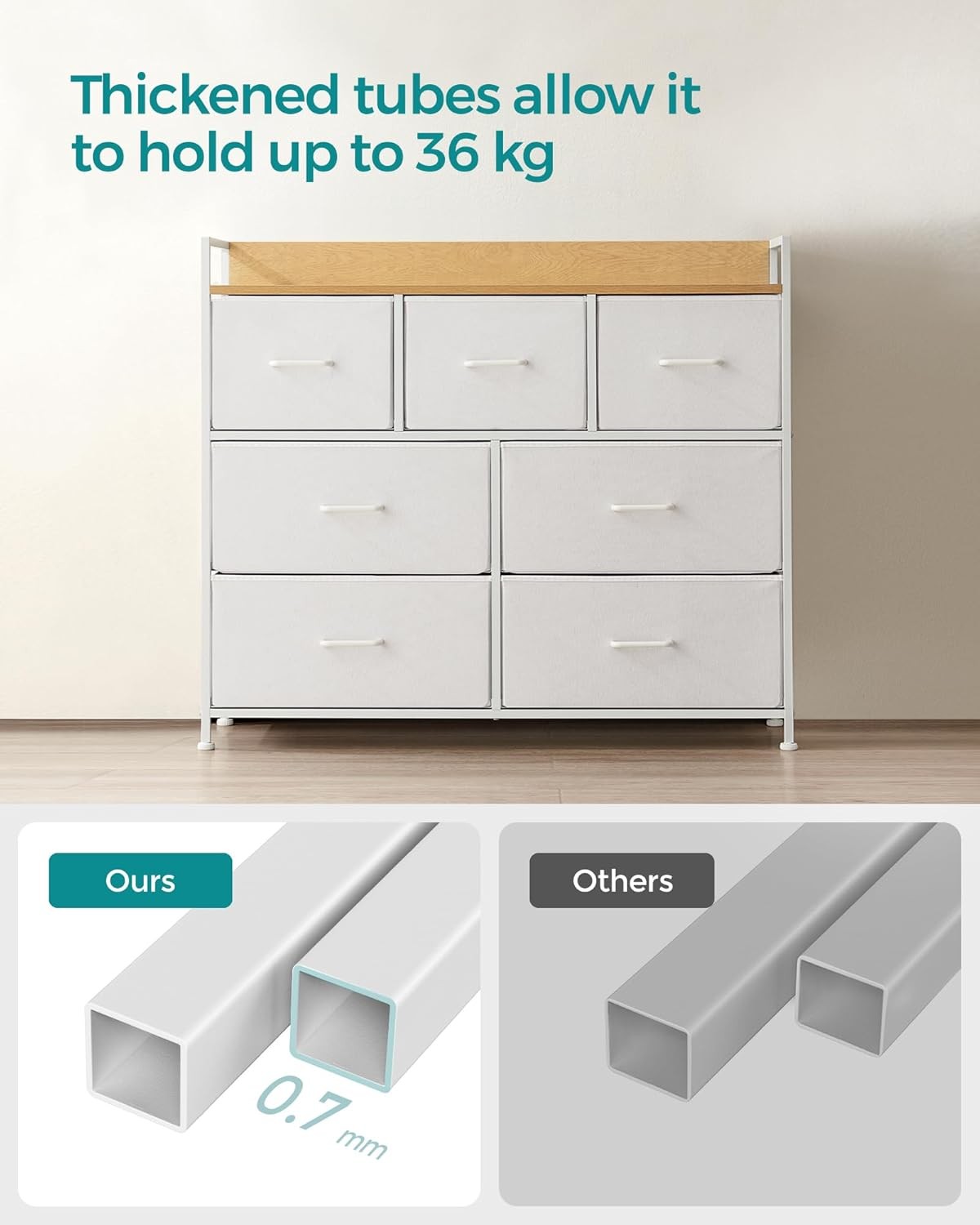 7 Drawer Chest Bedroom Cabinet Storage Unit White Oak Fabric Dresser