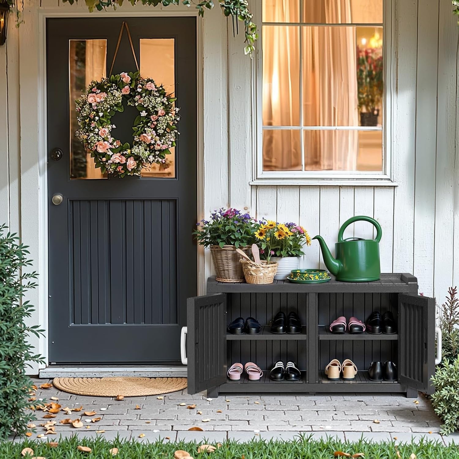 Spacious Waterproof Shoe Cabinet Bench Indoor Outdoor Storage 81x44x45.5cm