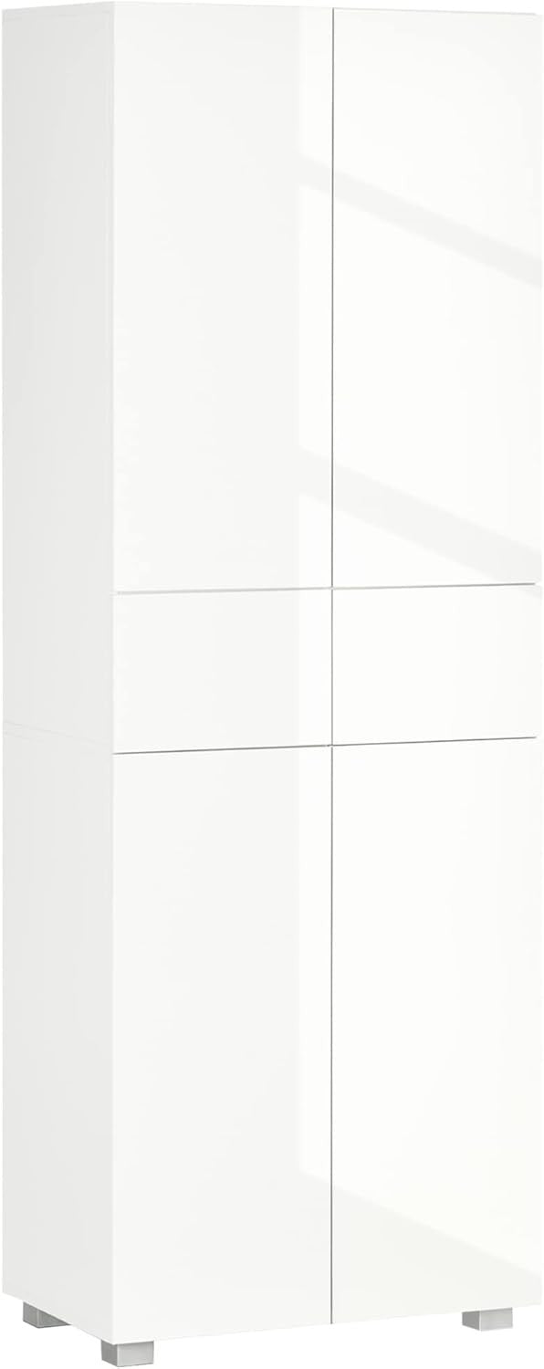 White Tall Kitchen Cupboard 170cm 4-Door Storage Cabinet Drawers Shelves