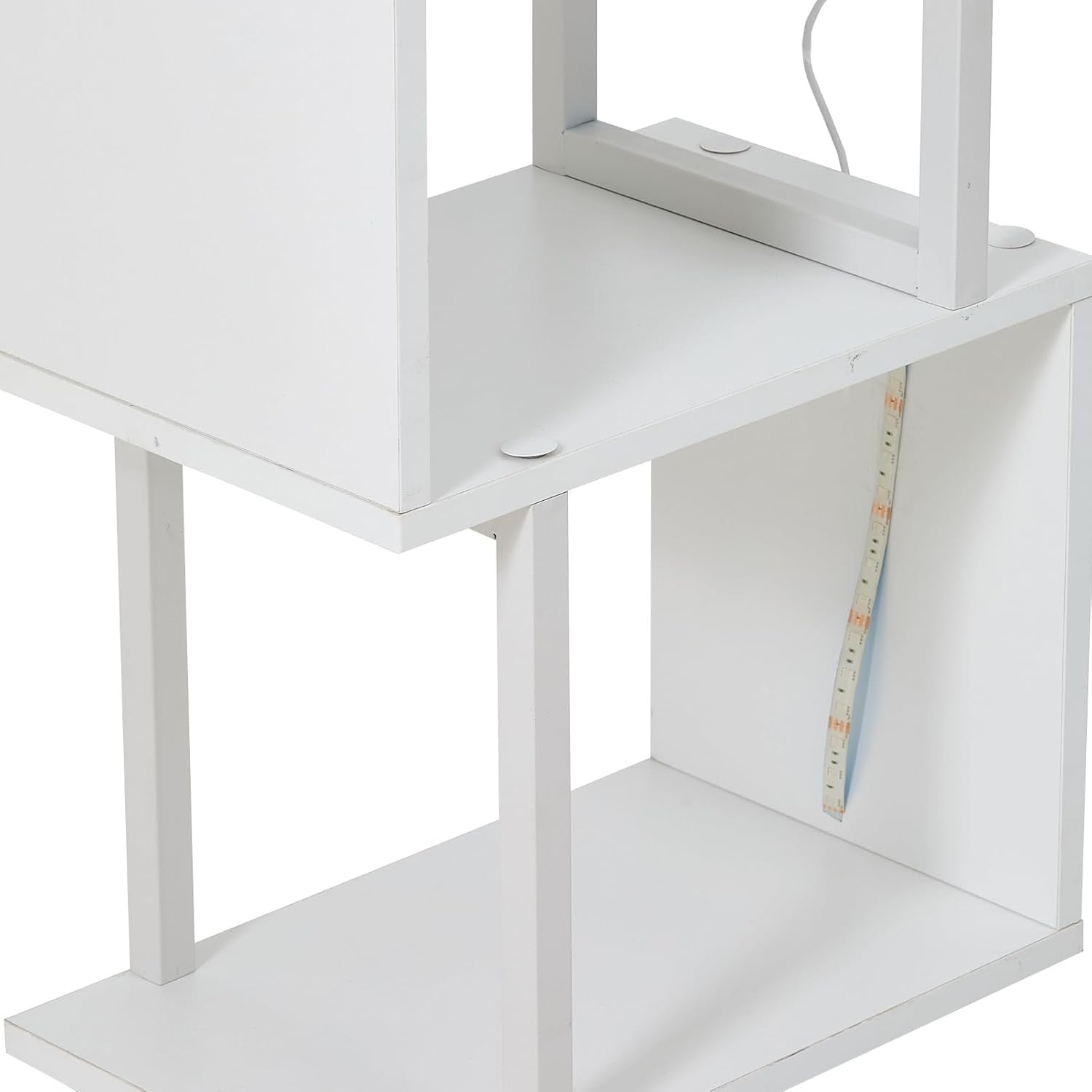 5-Tier S-Shaped Corner Bookcase with 6-Colour LED Lights White Display Shelf Uni