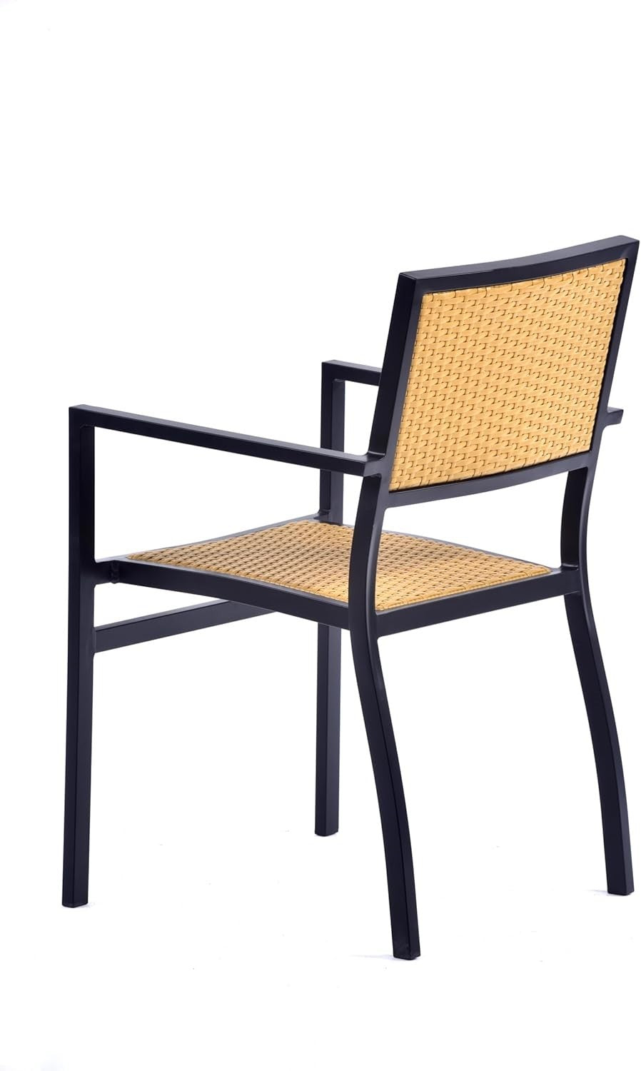 Teak Rattan Armchair Outdoor Dining Patio Chair Stackable Garden Seating