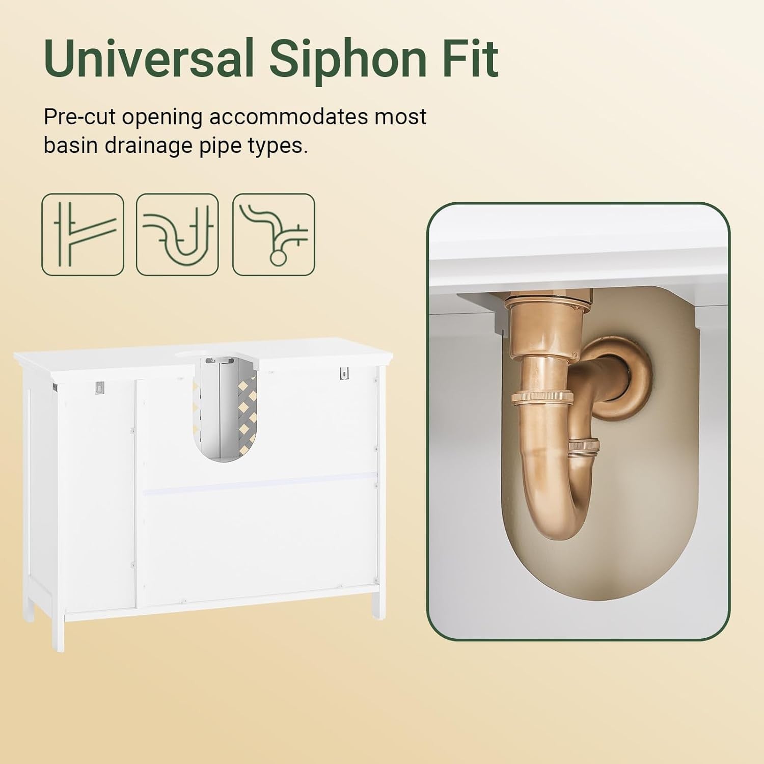 White Under Sink Bathroom Cabinet 2 Door Storage Cupboard with Adjustable Shelf